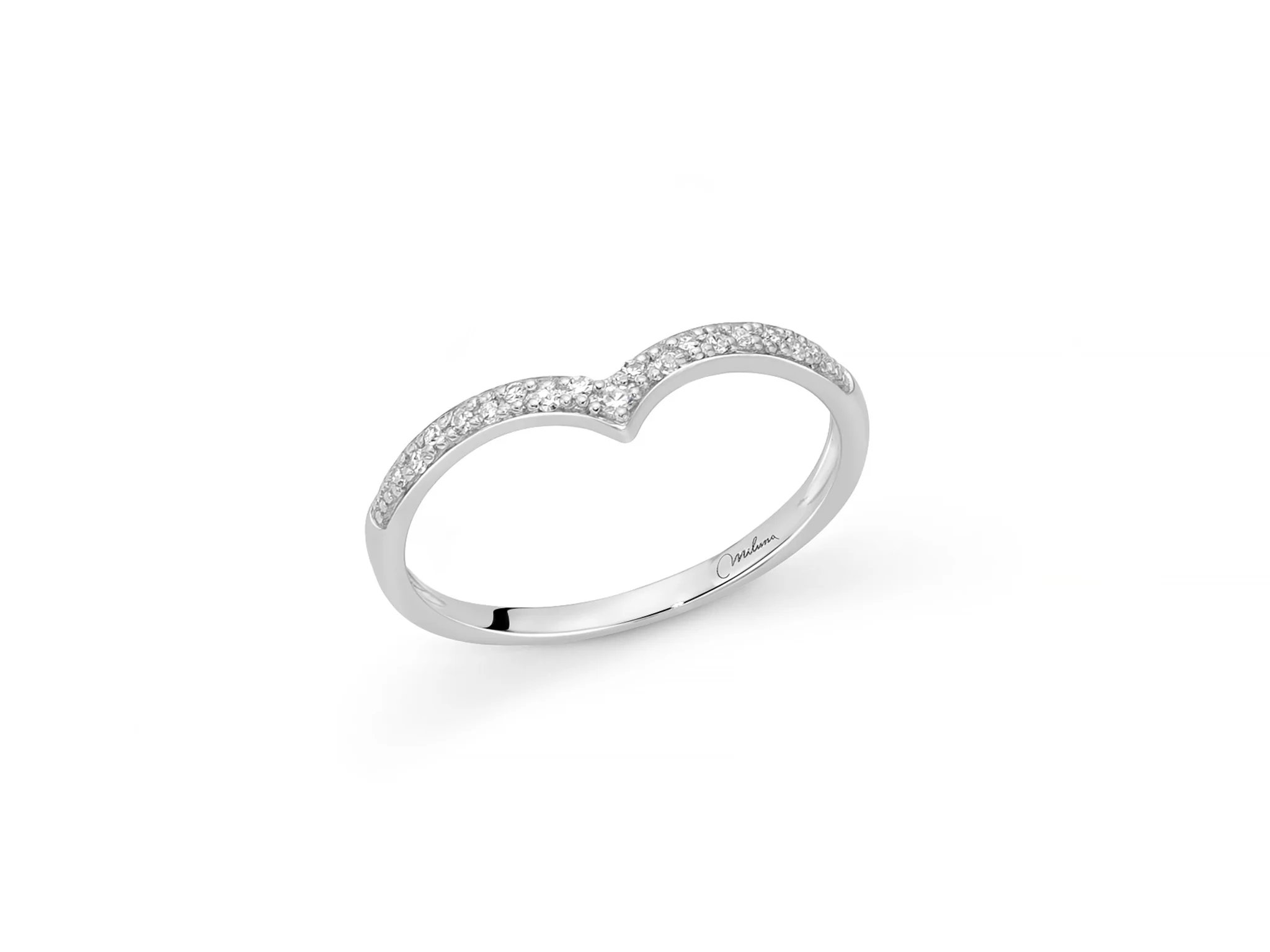 Anello con pavé di diamanti modello Chevron in oro bianco 375