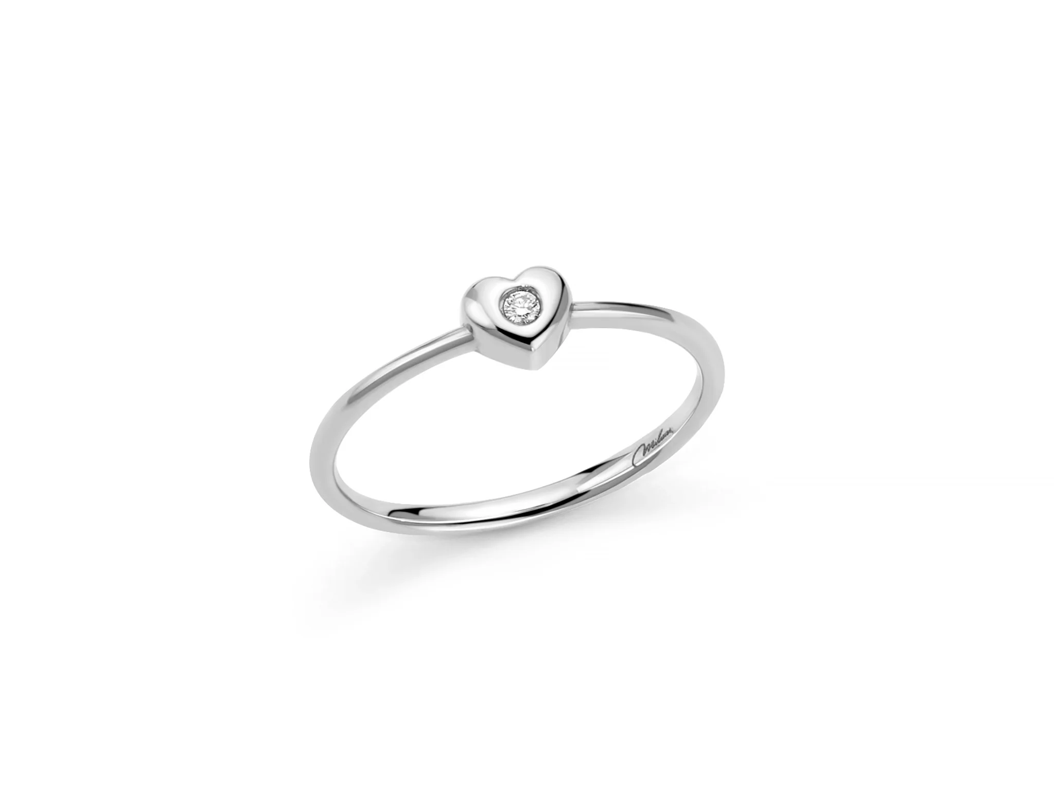 Anello in oro bianco 375 con cuore e diamante