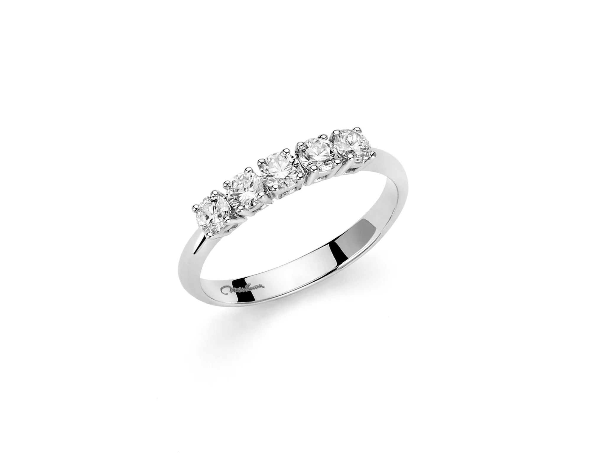 Anello in oro con cinque diamanti in oro bianco