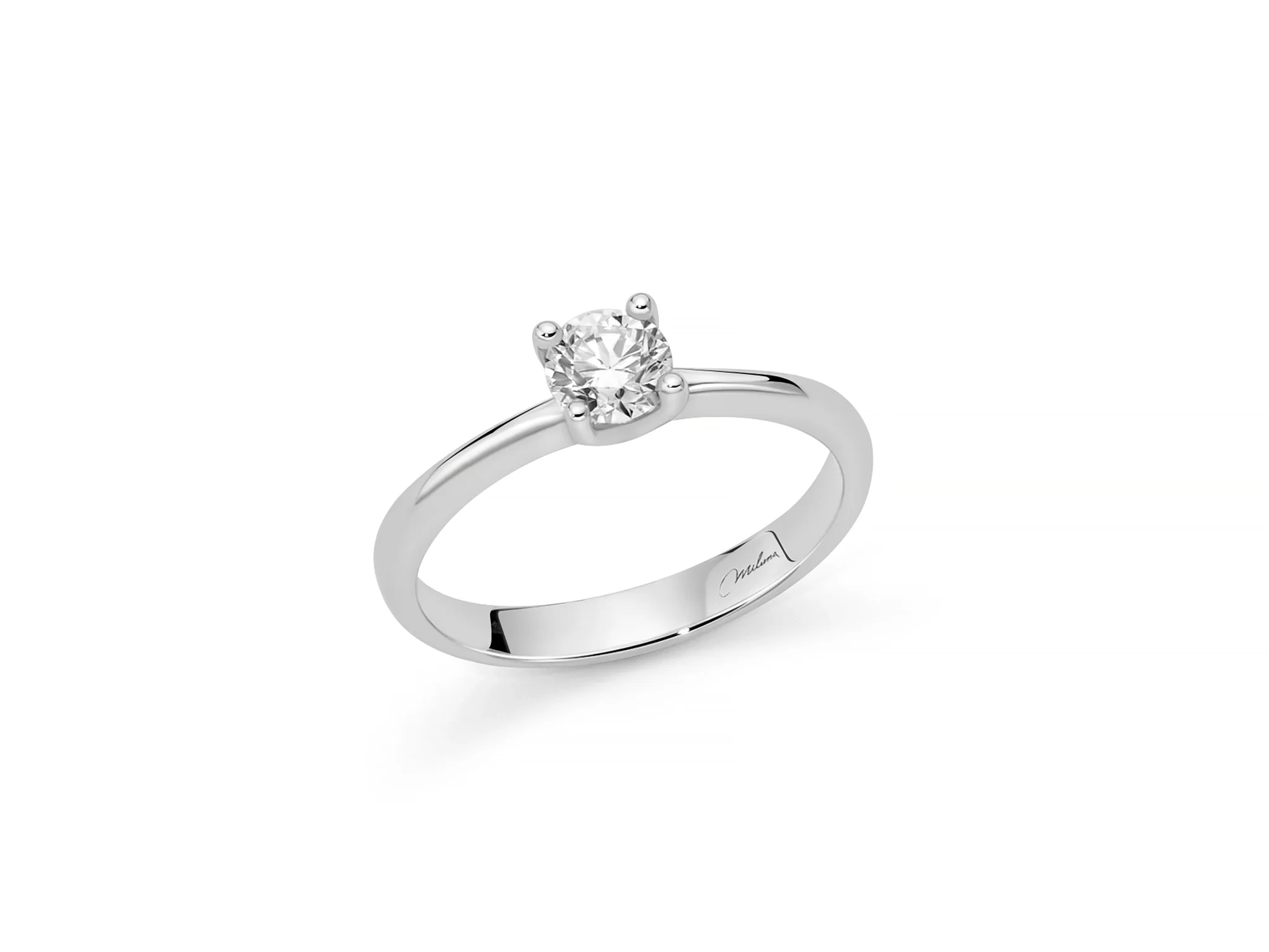 Anello solitario con diamante in oro bianco 750 e design a griffe regolari