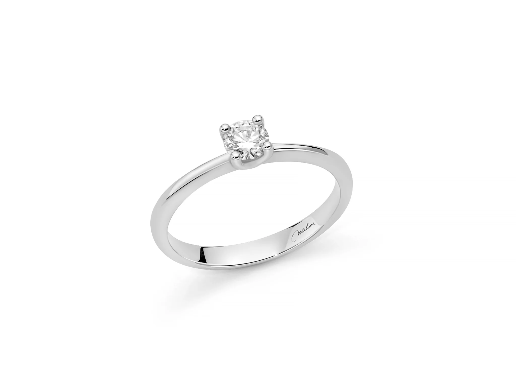 Anello solitario con diamante in oro bianco 750 e design a griffe regolari - Image 2