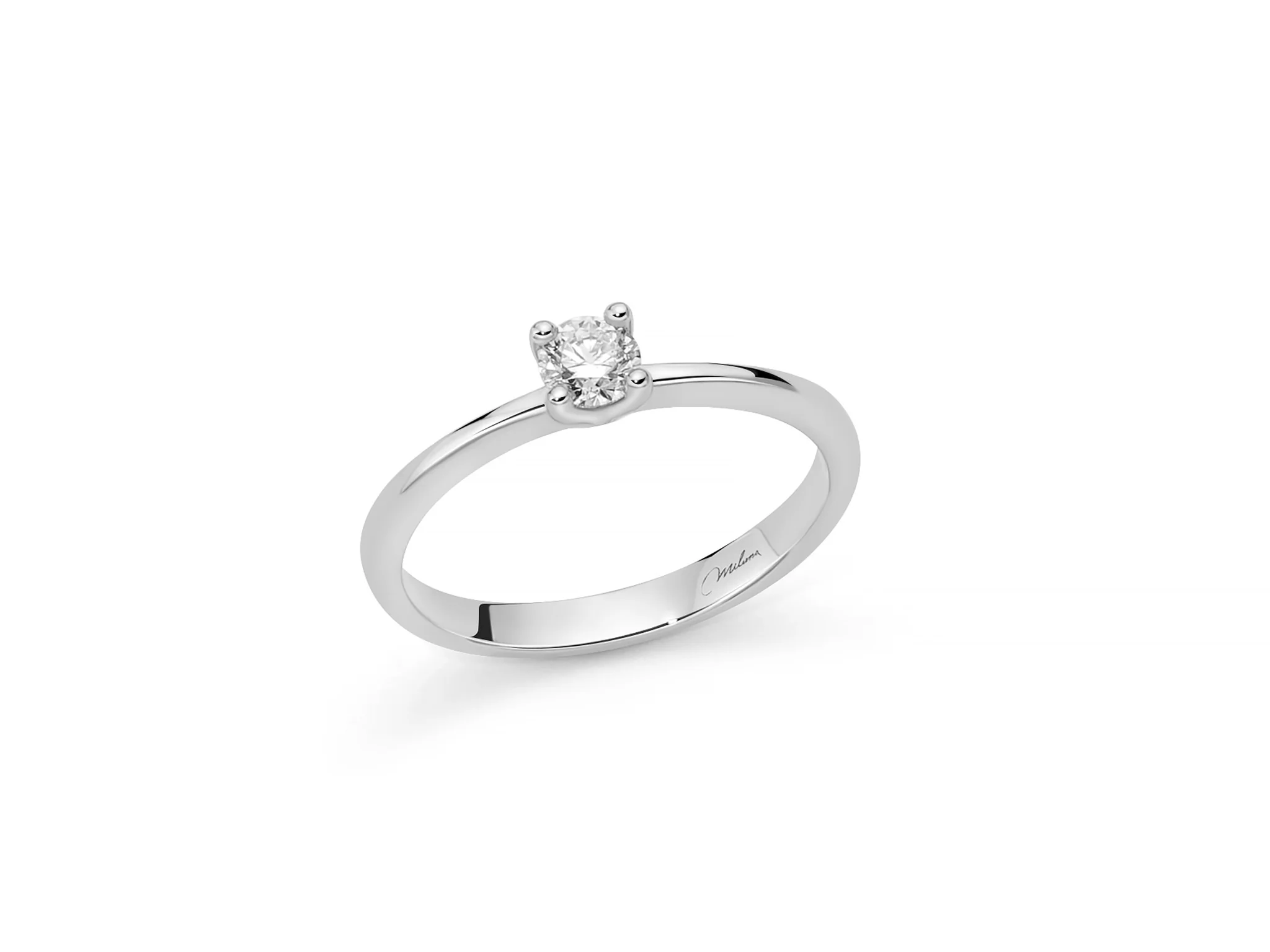 Anello solitario con diamante in oro bianco 750 e design a griffe regolari - Image 3