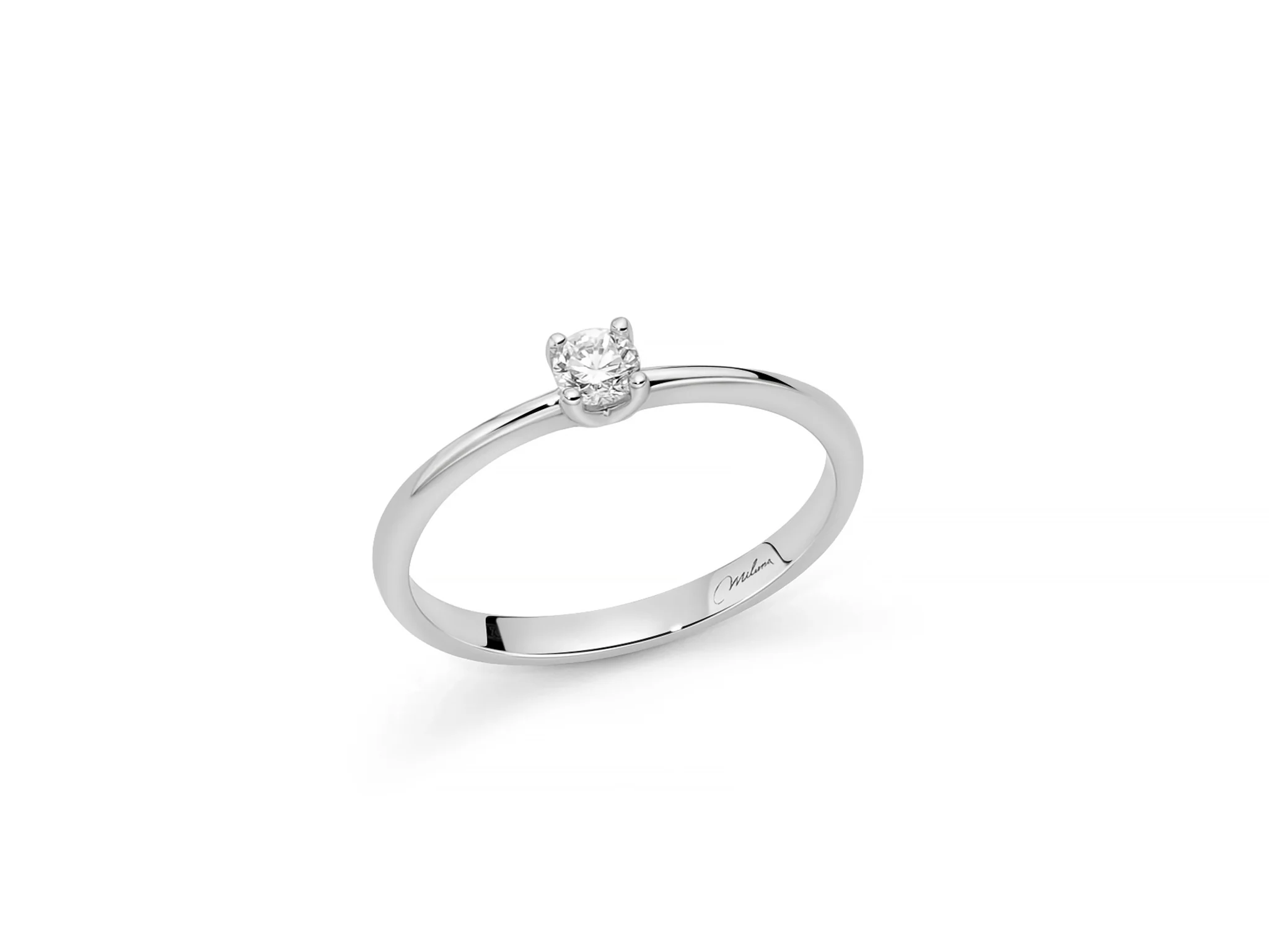 Anello solitario con diamante in oro bianco 750 e design a griffe regolari - Image 5