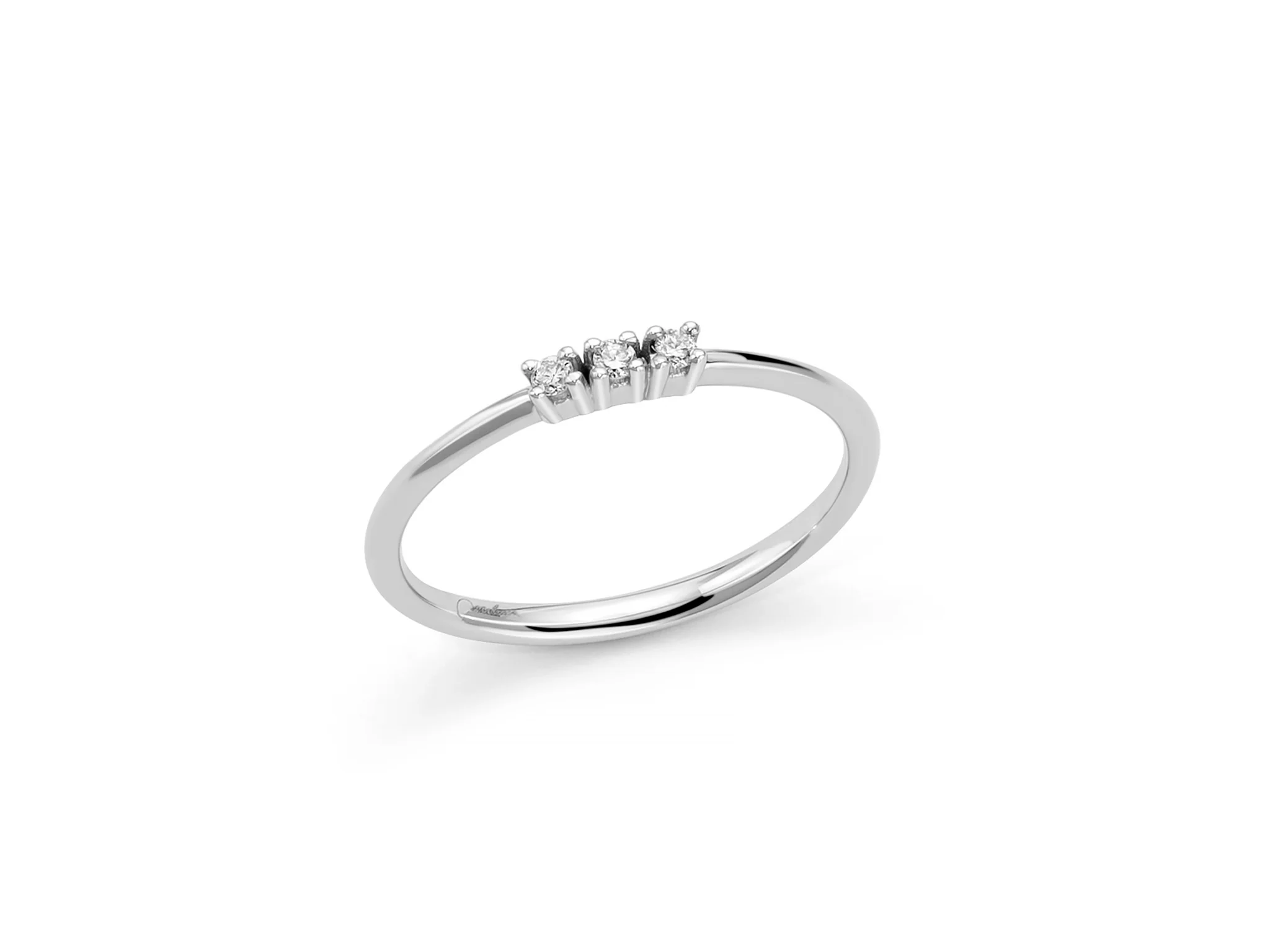 Anello trilogy con diamanti a griffe regolari in oro bianco 375