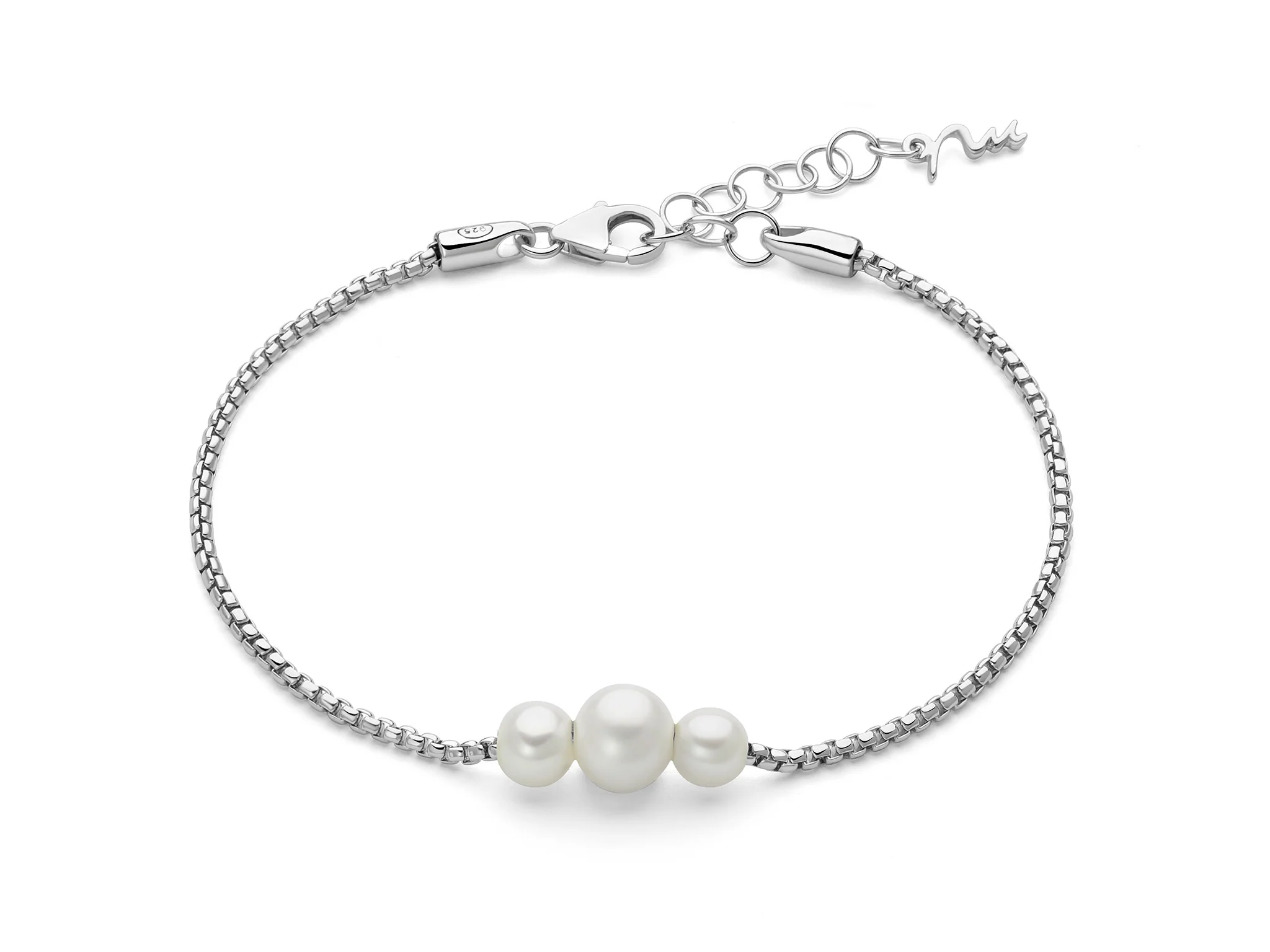 Bracciale in argento e tre perle Oriente