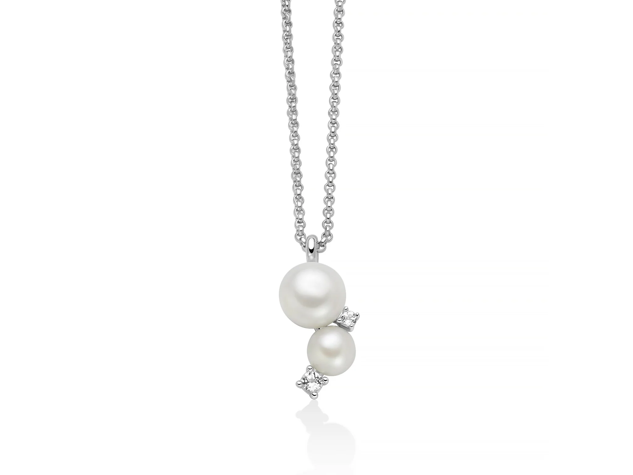 Collana Andromeda con pendente di due perle Oriente e topazi bianchi.
