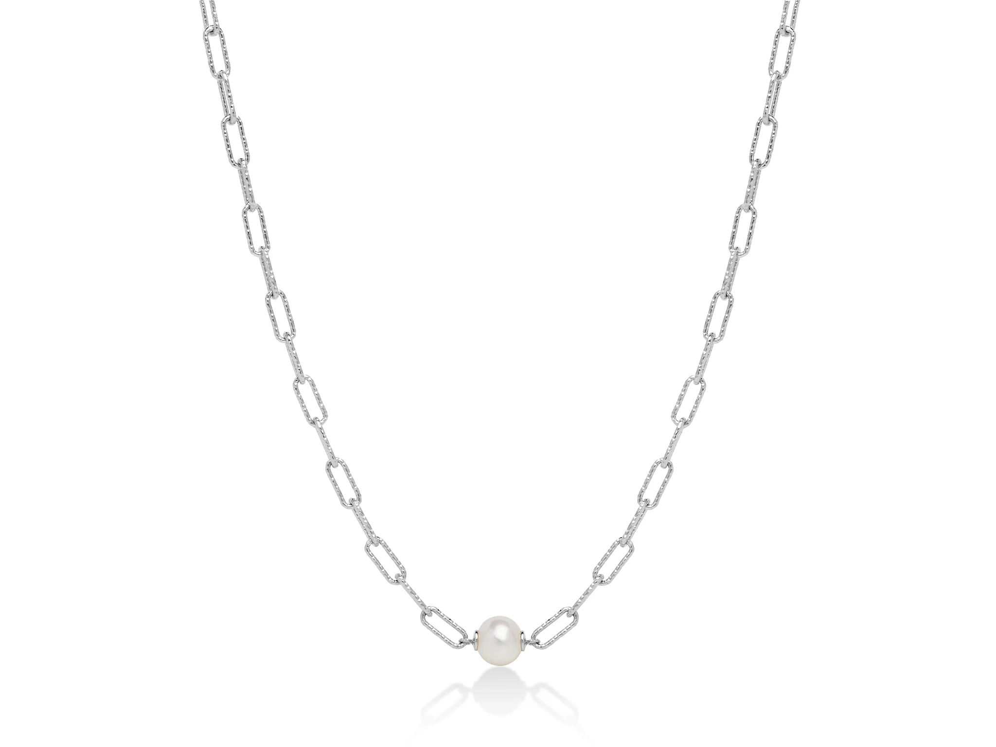 Collana con catena a maglia in argento e perla Oriente centrale