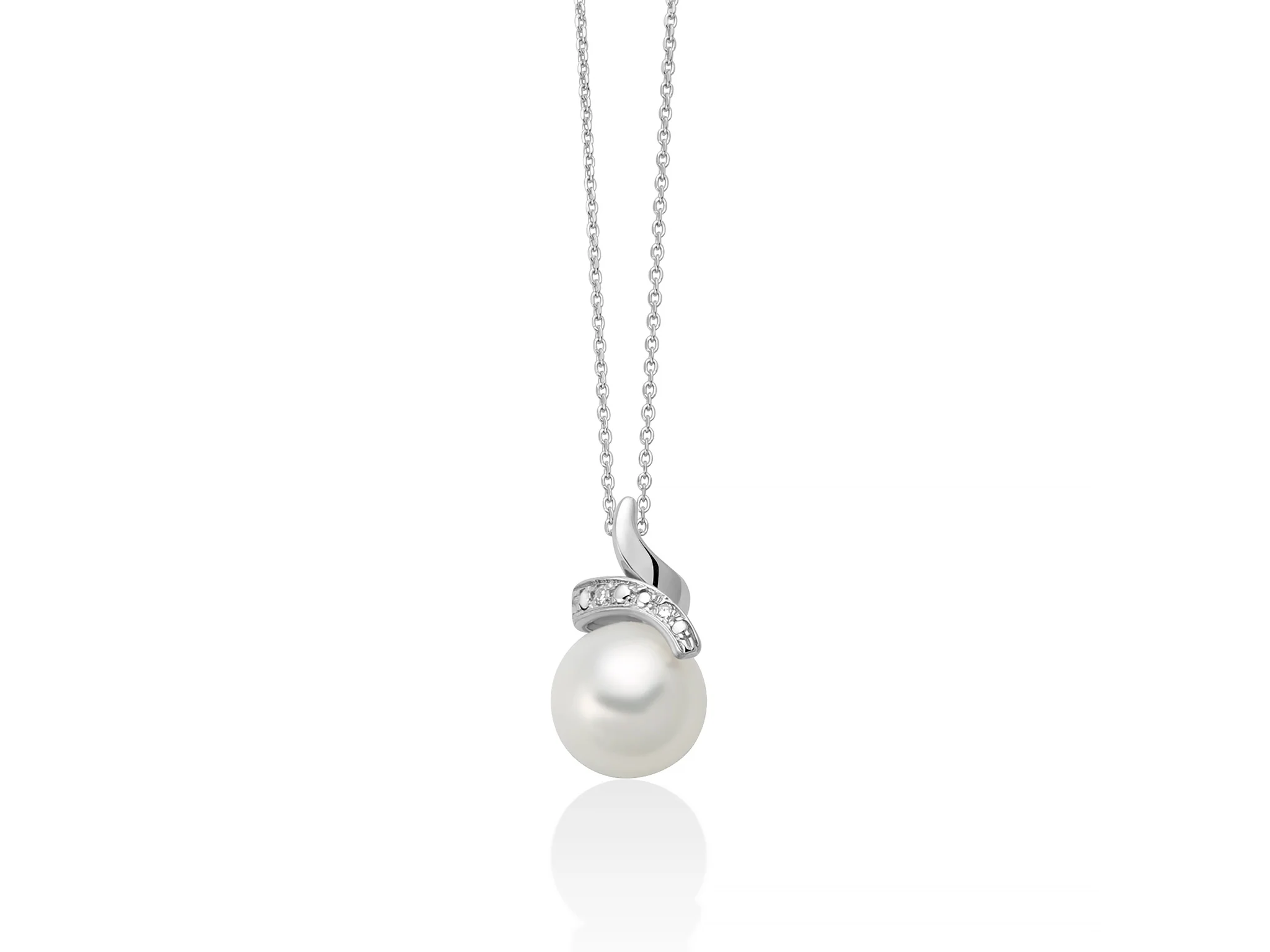 Collana con perla Oriente bottone e lavorazione in oro bianco 375 e diamanti