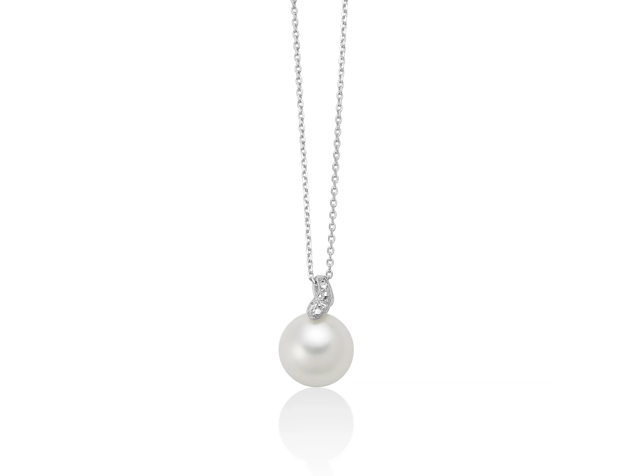 Collana con perla Oriente e tre diamanti in oro bianco 375