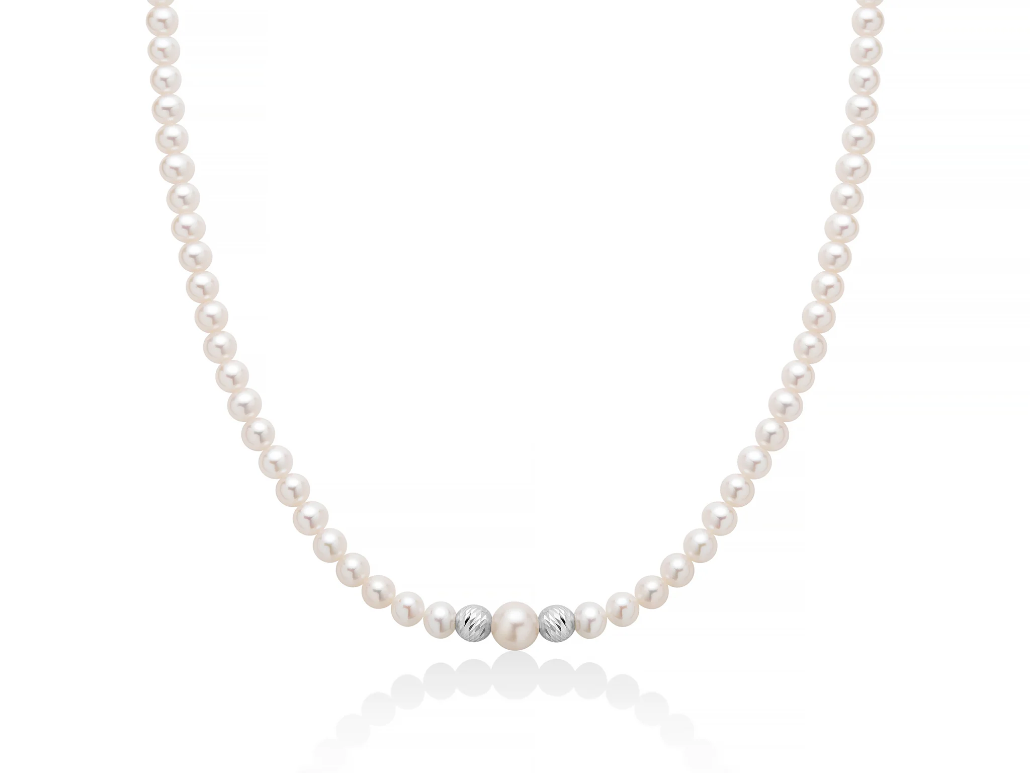 Collana di perle Oriente con sfere in oro bianco 375