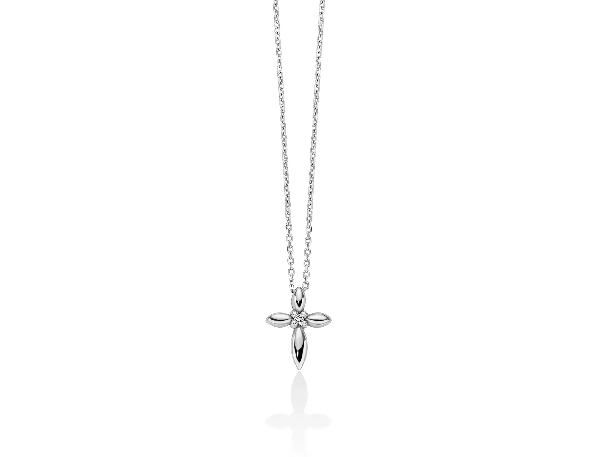 Collana in oro bianco 375 con croce e diamante