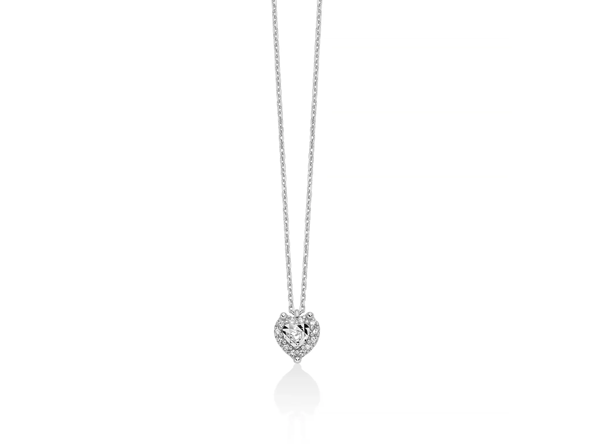 Collana in oro bianco 375 con cuore illuminato di diamanti