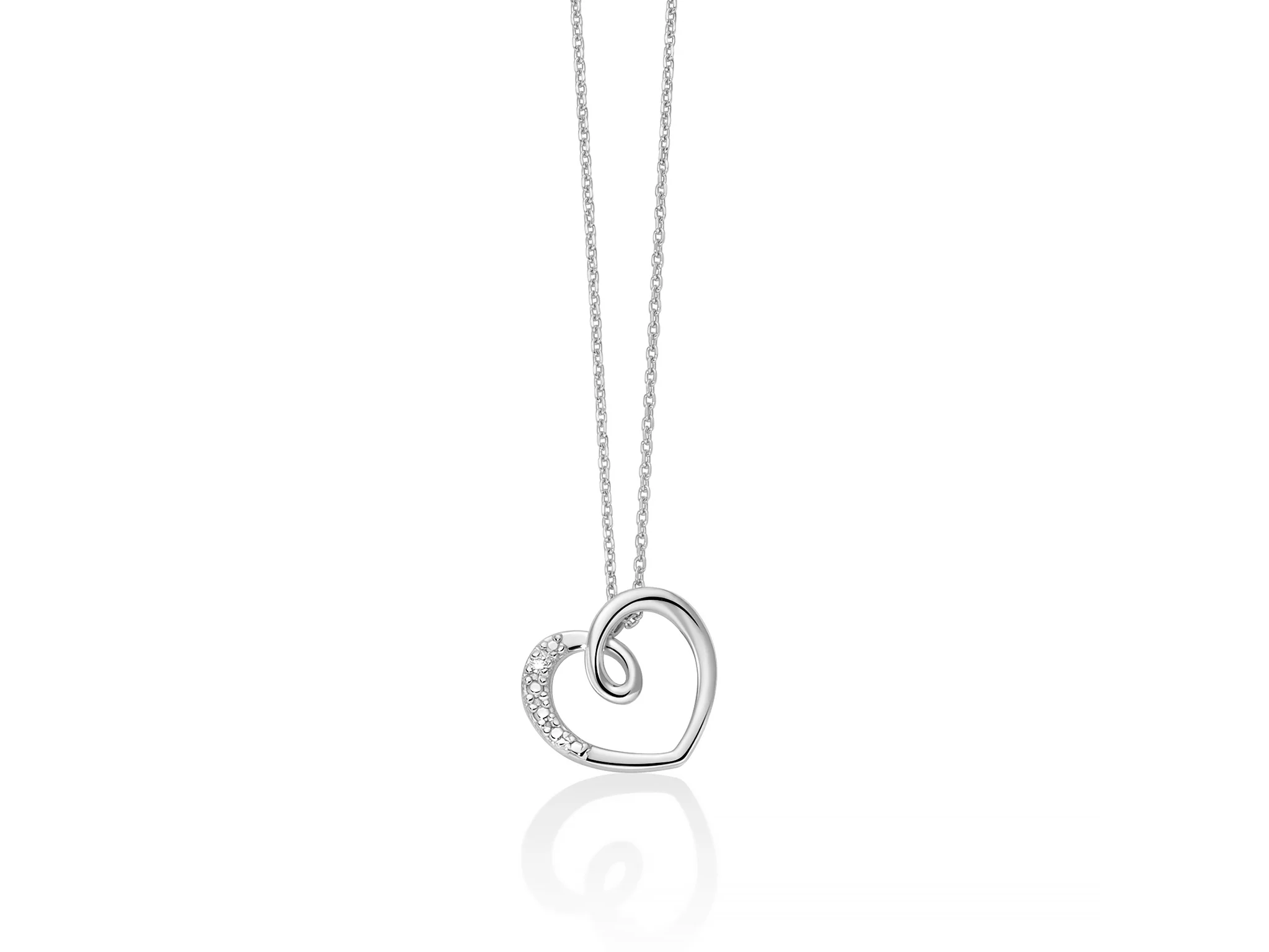 Collana in oro bianco 375 con pendente a cuore 10x11 mm e diamante