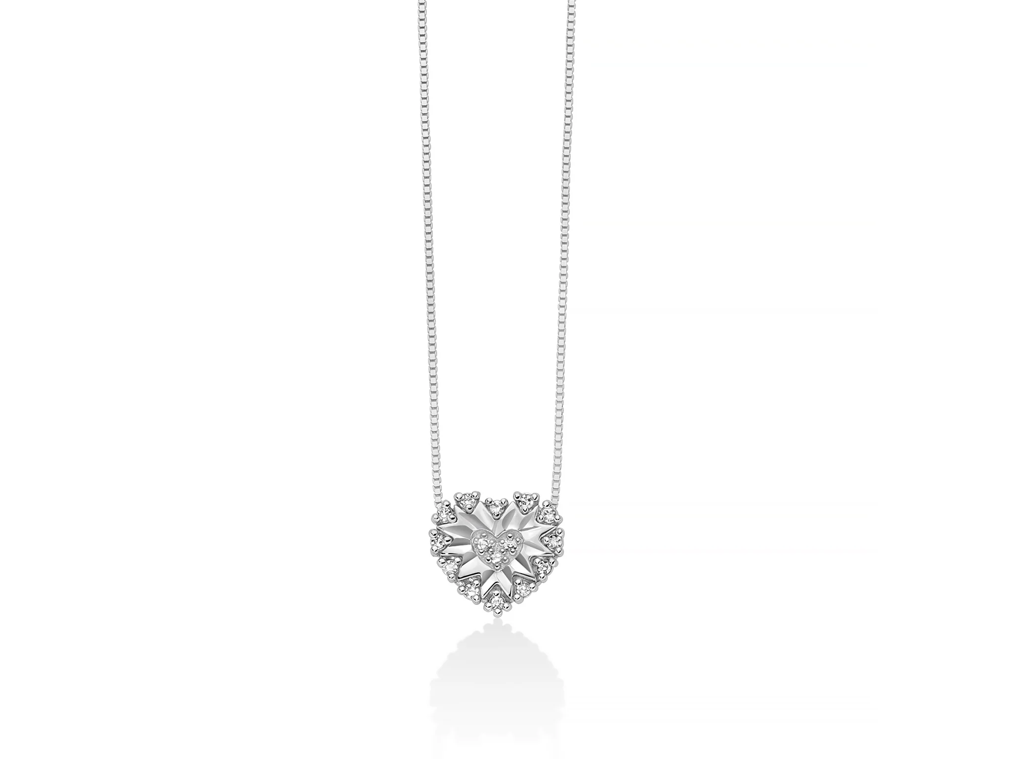 Collana in oro bianco 750 con pendente a cuore illuminato da diamanti