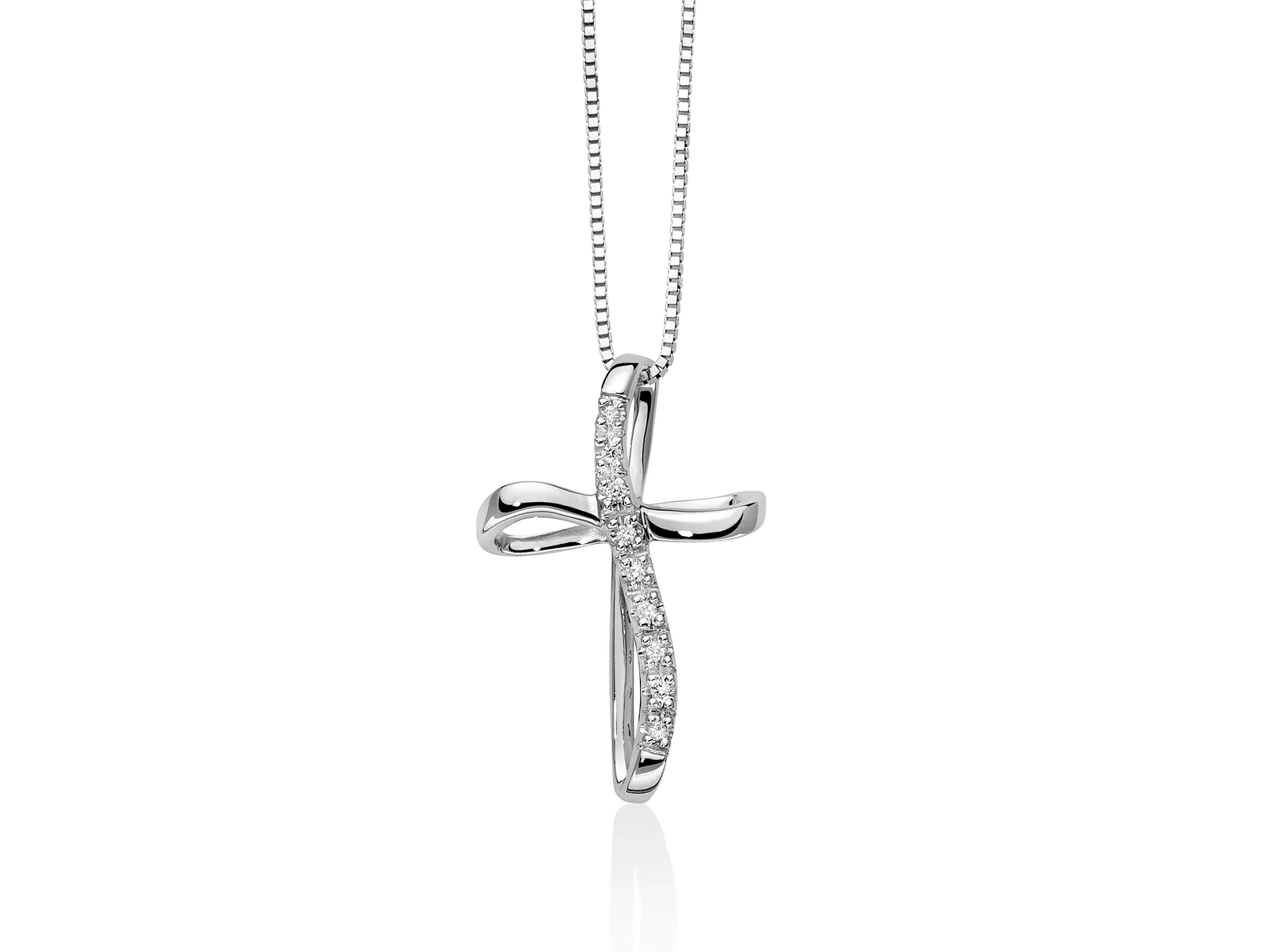 Collana in oro bianco con croce e diamanti