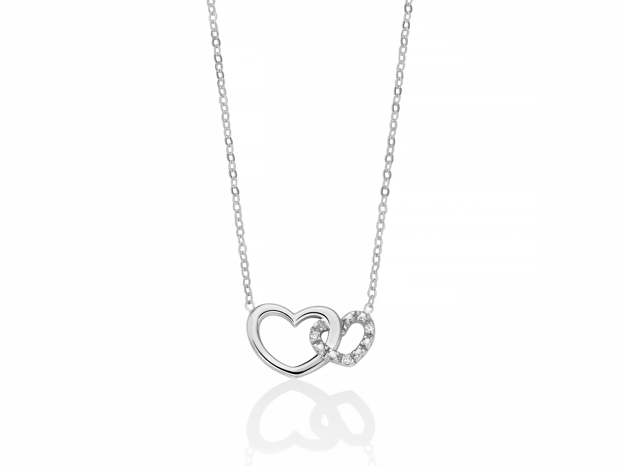 Collana in oro bianco e diamanti con due cuori centrali