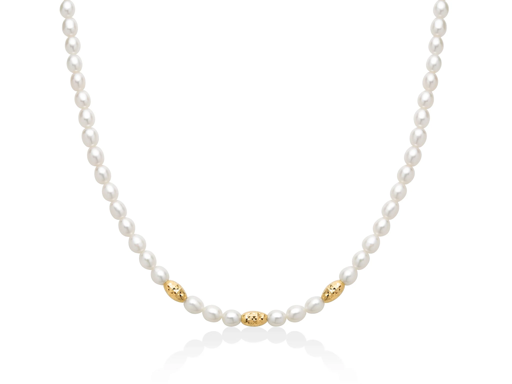 Collana Pepite di perle 5-5,5 con tre elementi in argento dorato diamantato.