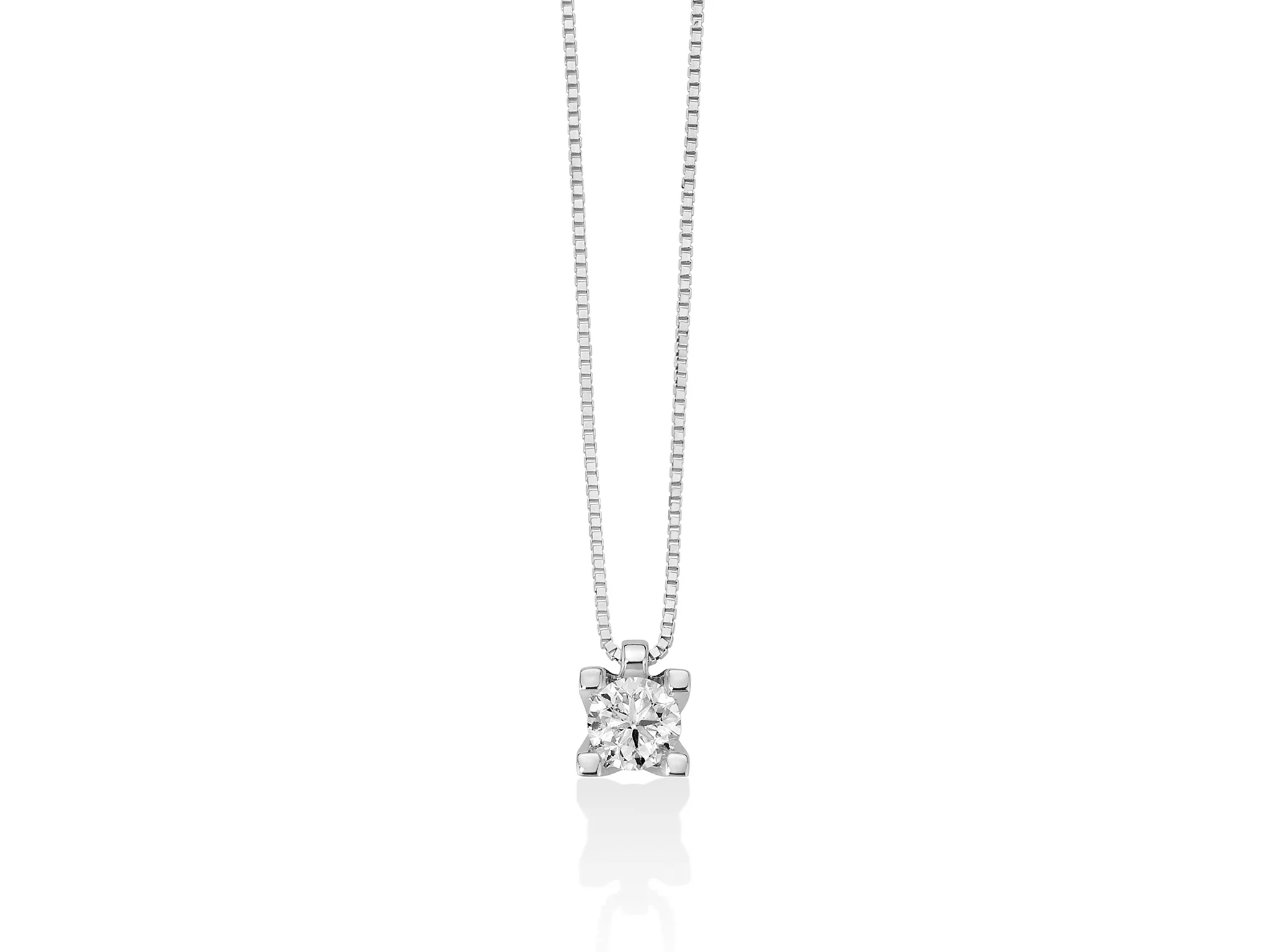 Collana punto luce con diamante e griffe regolari in oro bianco