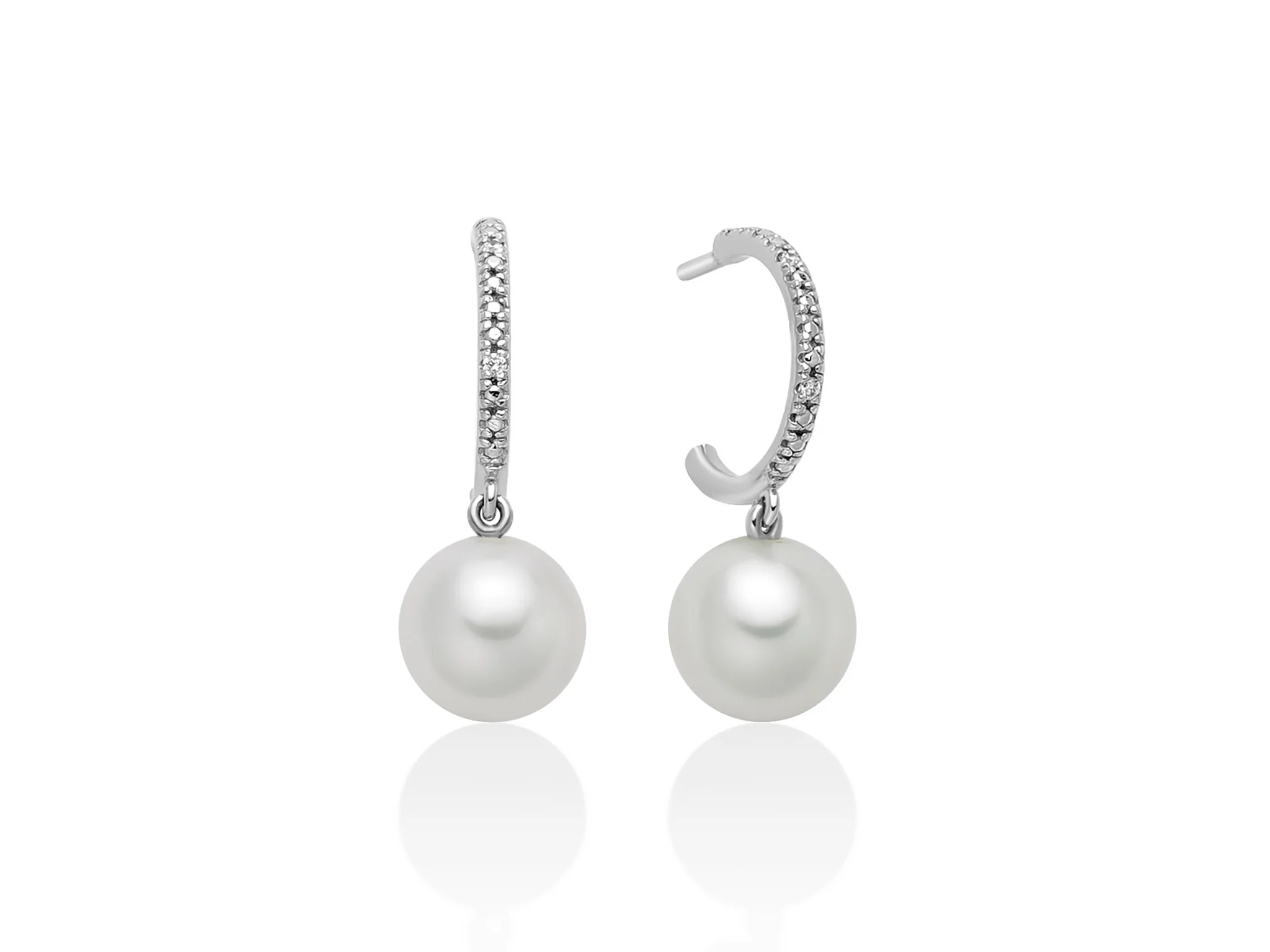 Orecchini a cerchio con perla Oriente pendente in oro bianco 375