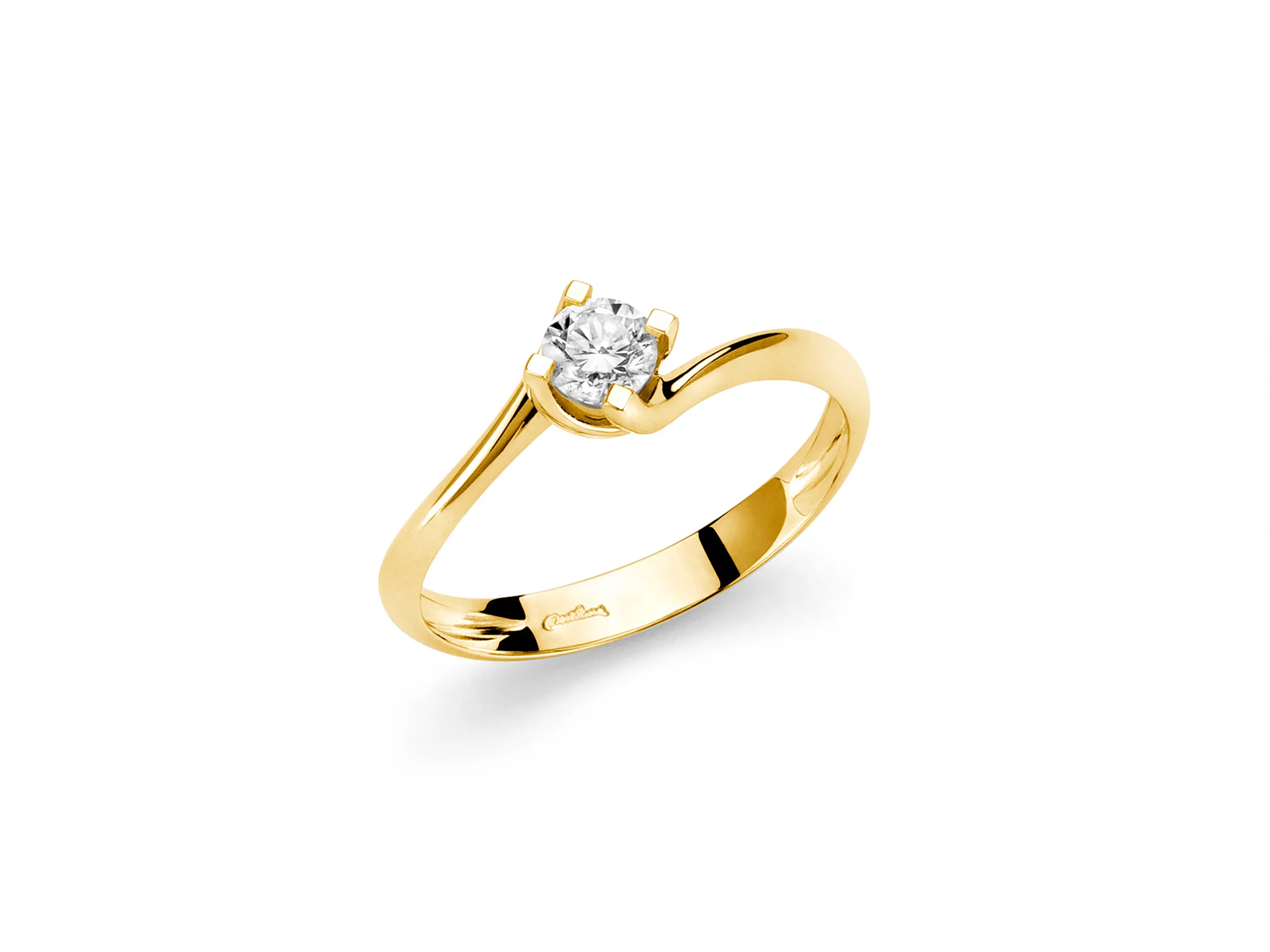 Solitario a valentino in oro giallo e diamante