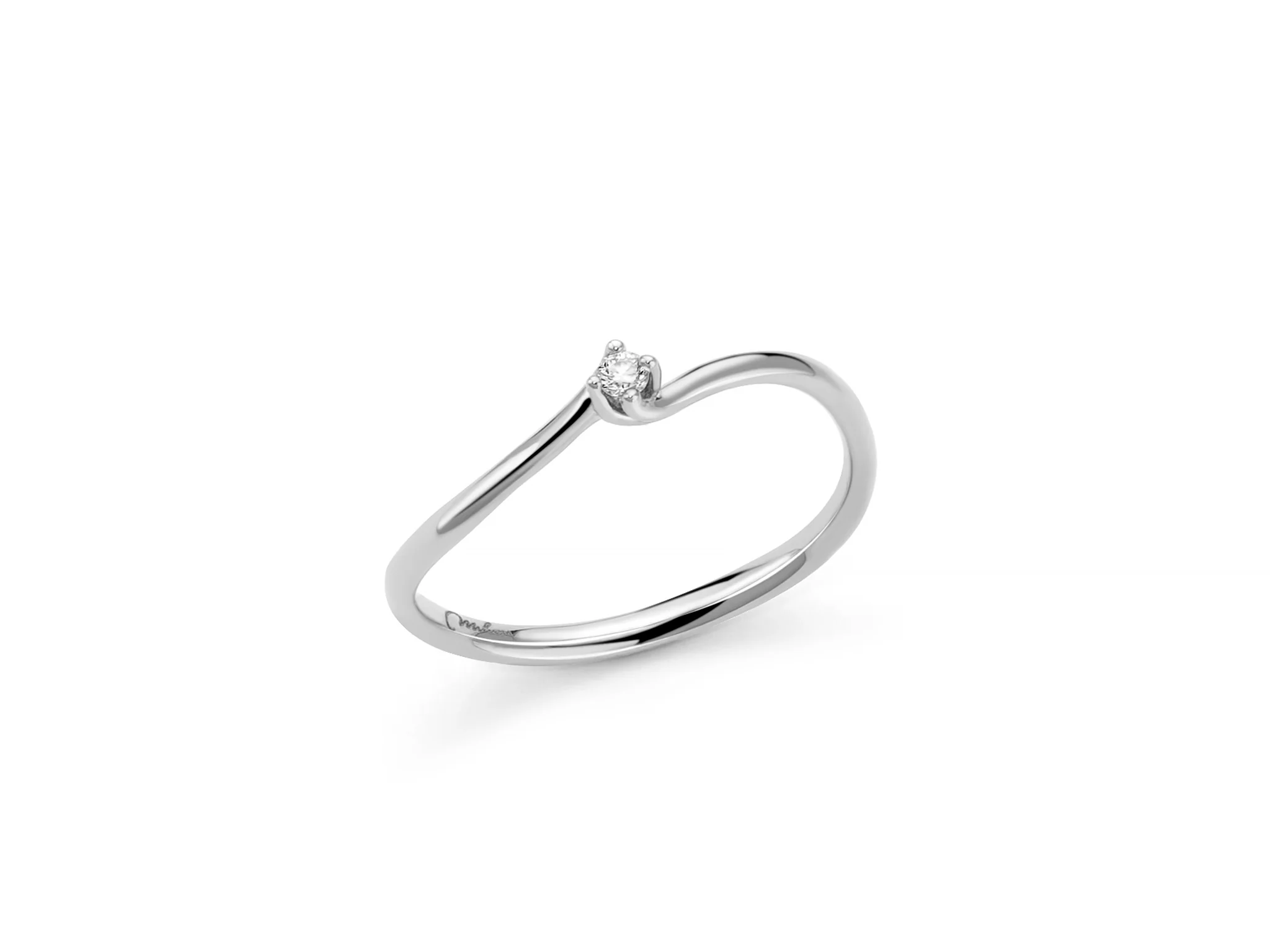 Solitario con diamante a valentino con griffe arrotondate in oro bianco 375 - Image 3